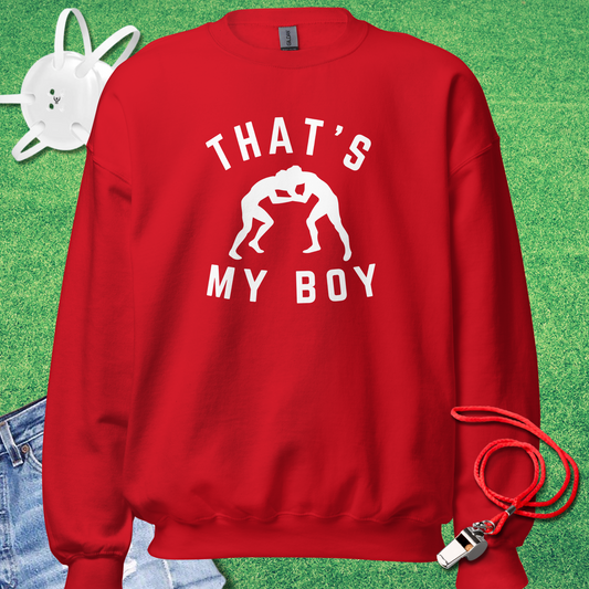That's My Boy Wrestler Sweatshirt in Red - Wrestling Mom Sweatshirt | Sideline Gods