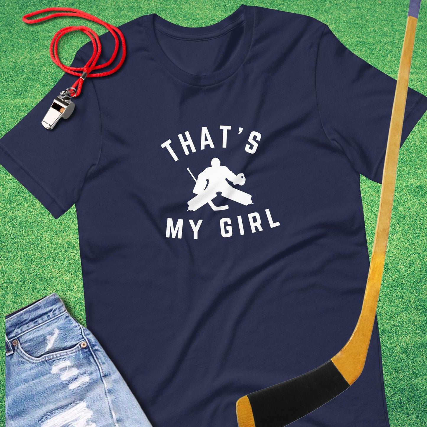 That's My Girl in the Goal Hockey T-Shirt in Navy - Ice Hockey Dad T-Shirt | Sideline Gods