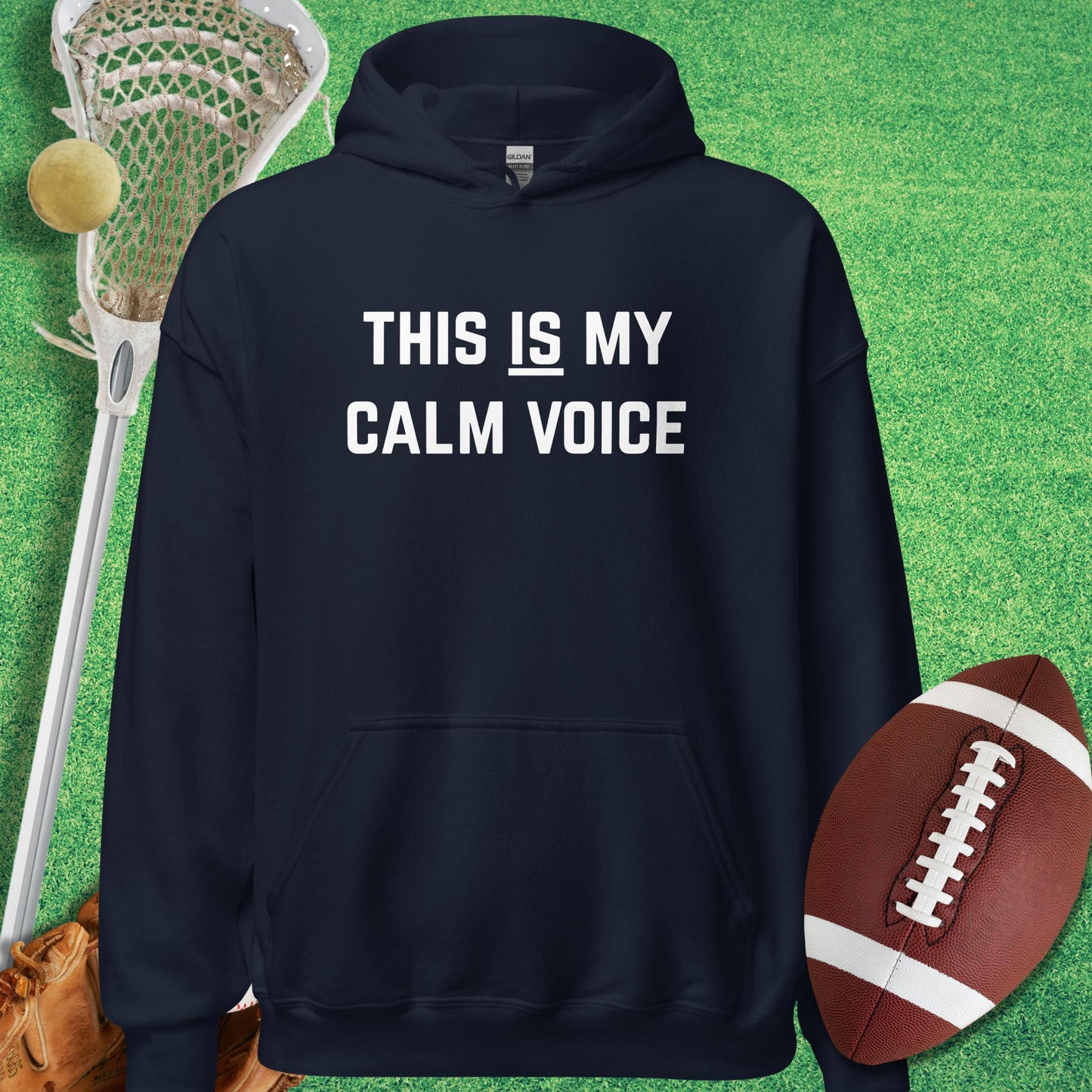 This Is My Calm Voice Hoodie in Navy - sports parents Hoodie funny | Sideline Gods