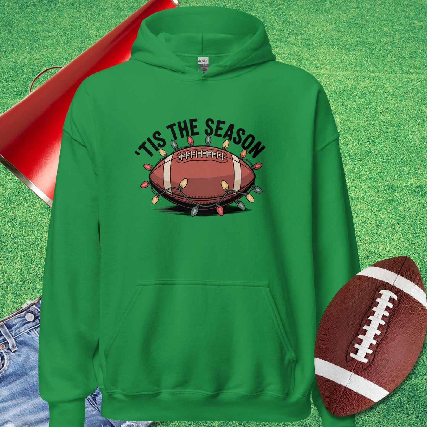 Tis the Football Season Hoodie in Irish Green - Football Sideline Hoodie by Sideline Gods