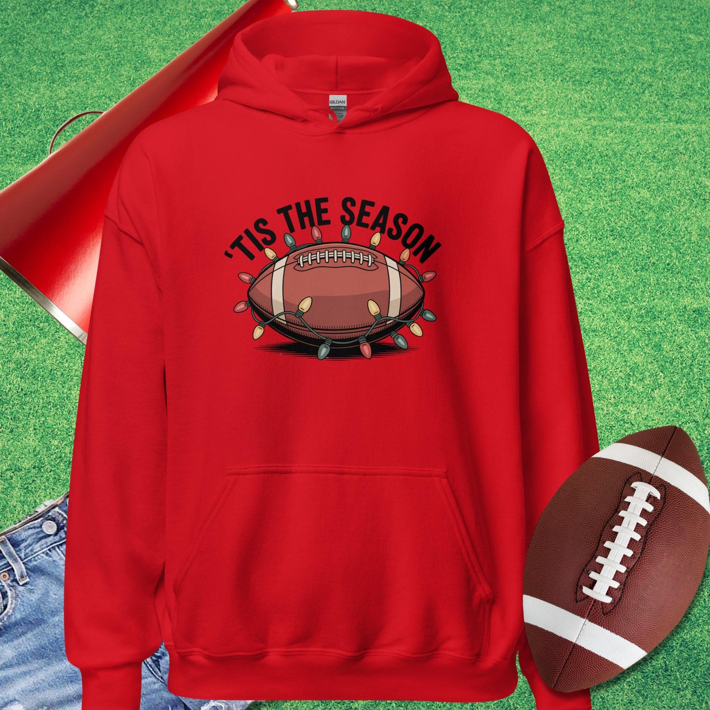 Tis the Football Season Hoodie in Red - Football Gameday Apparel by Sideline Gods