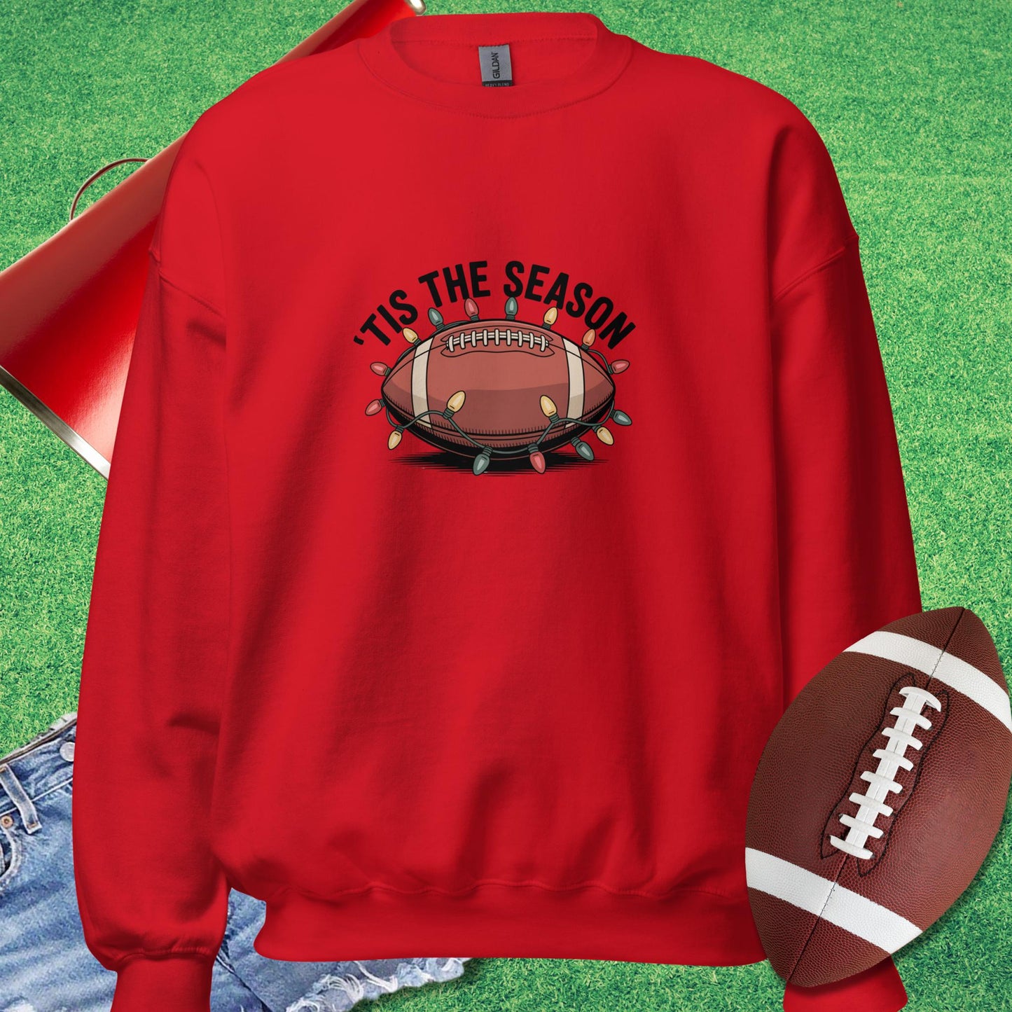 Tis The Football Season Sweatshirt in Red - Christmas Football [product_type} by Sideline Gods
