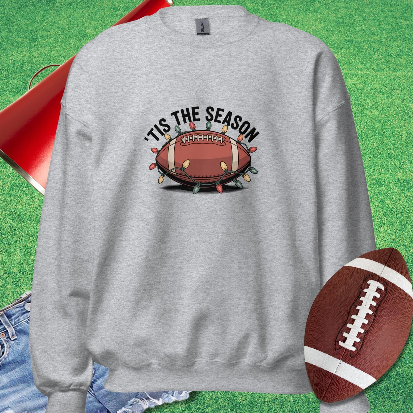 Tis The Football Season Sweatshirt in Sport Grey - Christmas Football [product_type} by Sideline Gods