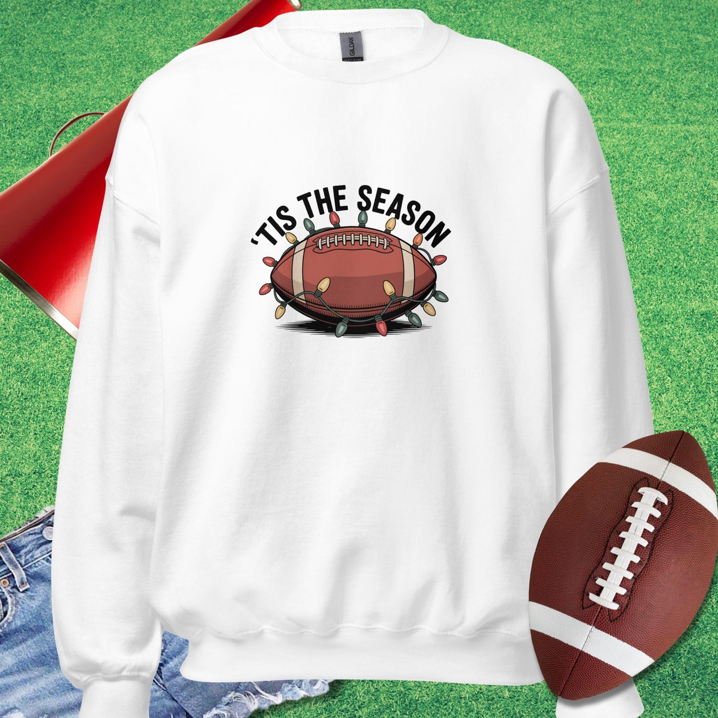 Tis The Football Season Sweatshirt in White - Christmas Football [product_type} by Sideline Gods
