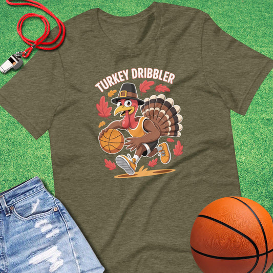 Turkey Dribbler T-Shirt in Heather Olive - Funny Basketball T-Shirt  | Sideline Gods
