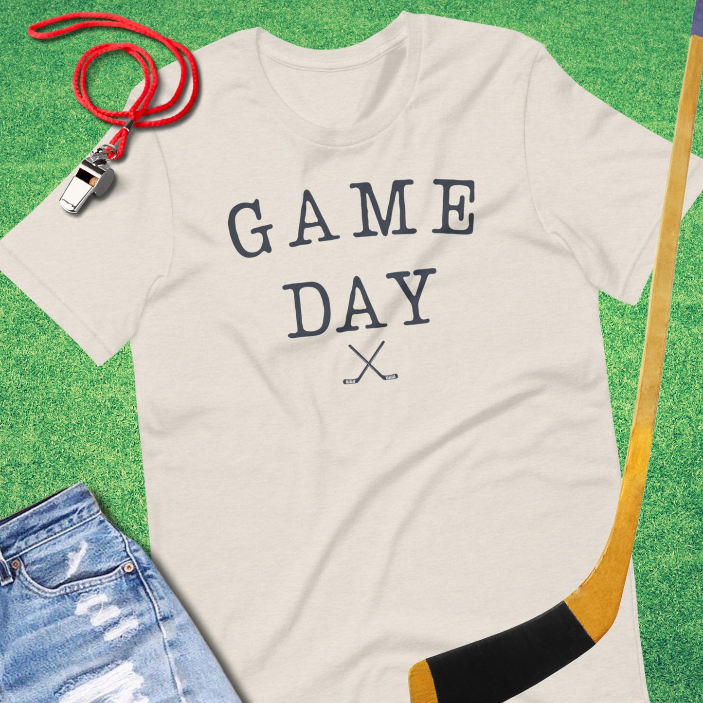 Typed Game Day Hockey T-shirt in Heather Dust - Bold Hockey Apparel for Players and Fans | Sideline Gods