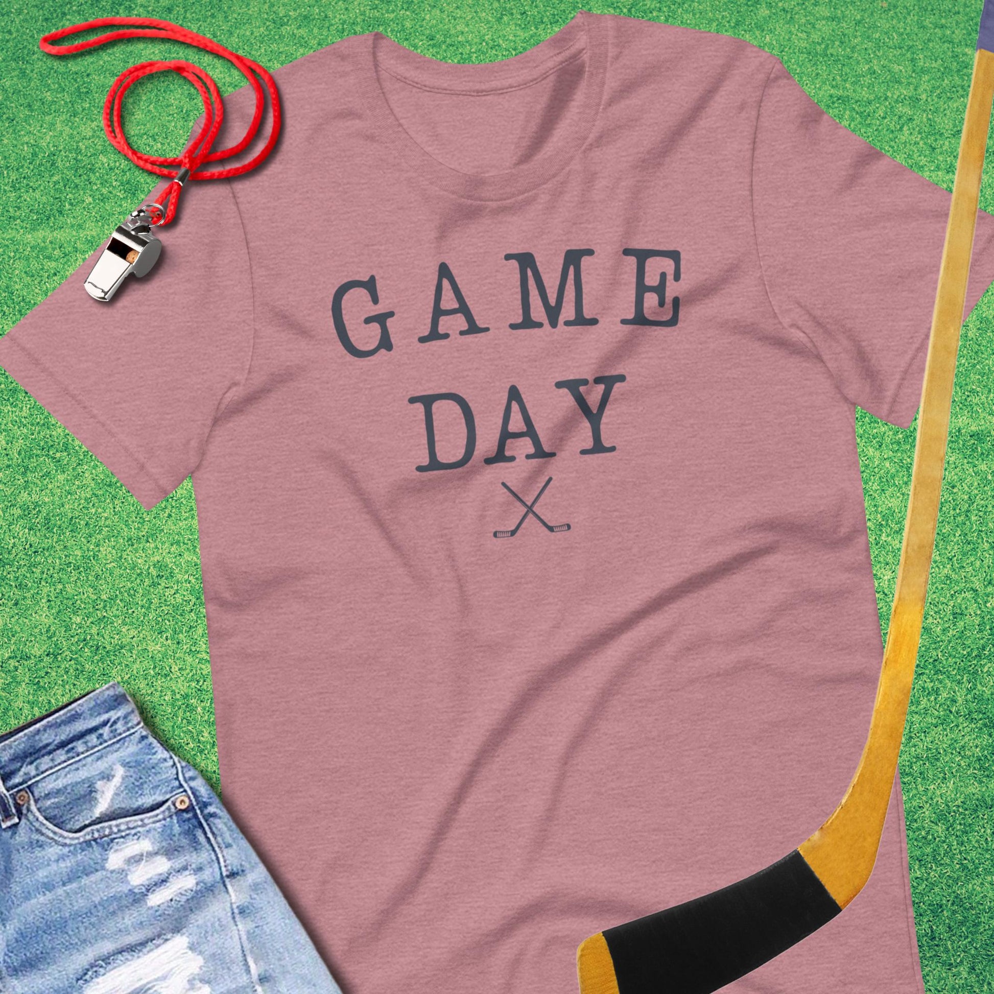 Typed Game Day Hockey T-shirt in Heather Orchid - Unique Hockey T-Shirt for Players and Fans | Sideline Gods
