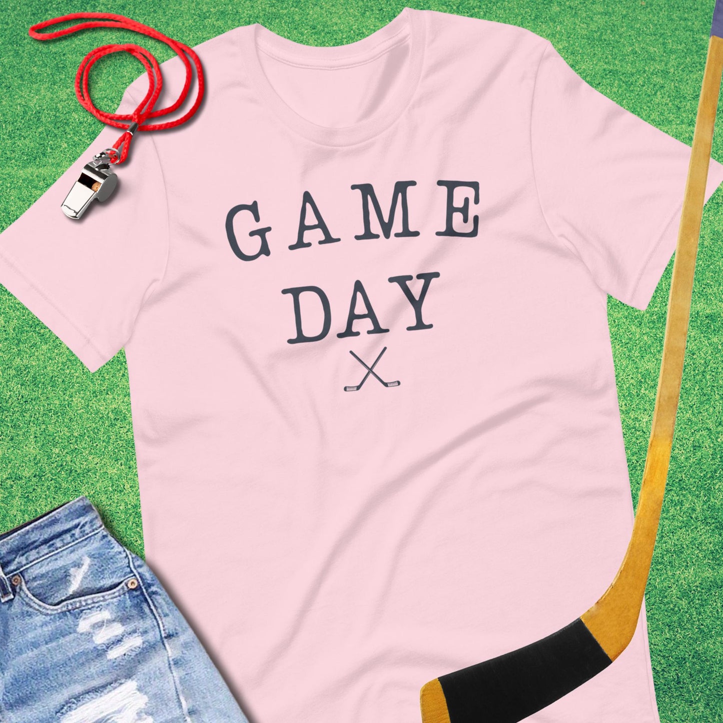 Typed Game Day Hockey T-shirt in Soft Pink - Unique Ice Hockey Apparel for Players and Fans | Sideline Gods
