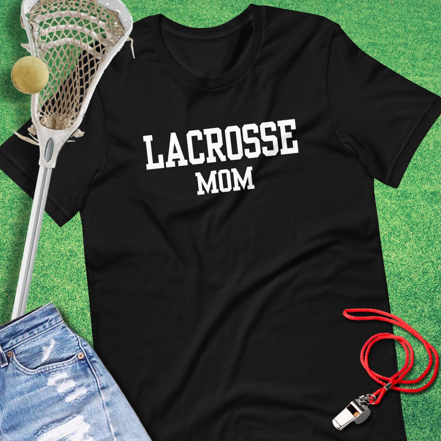 Varsity Lacrosse Mom T-Shirt in Black - Fun Lacrosse Mom T-Shirt | Sideline Gods