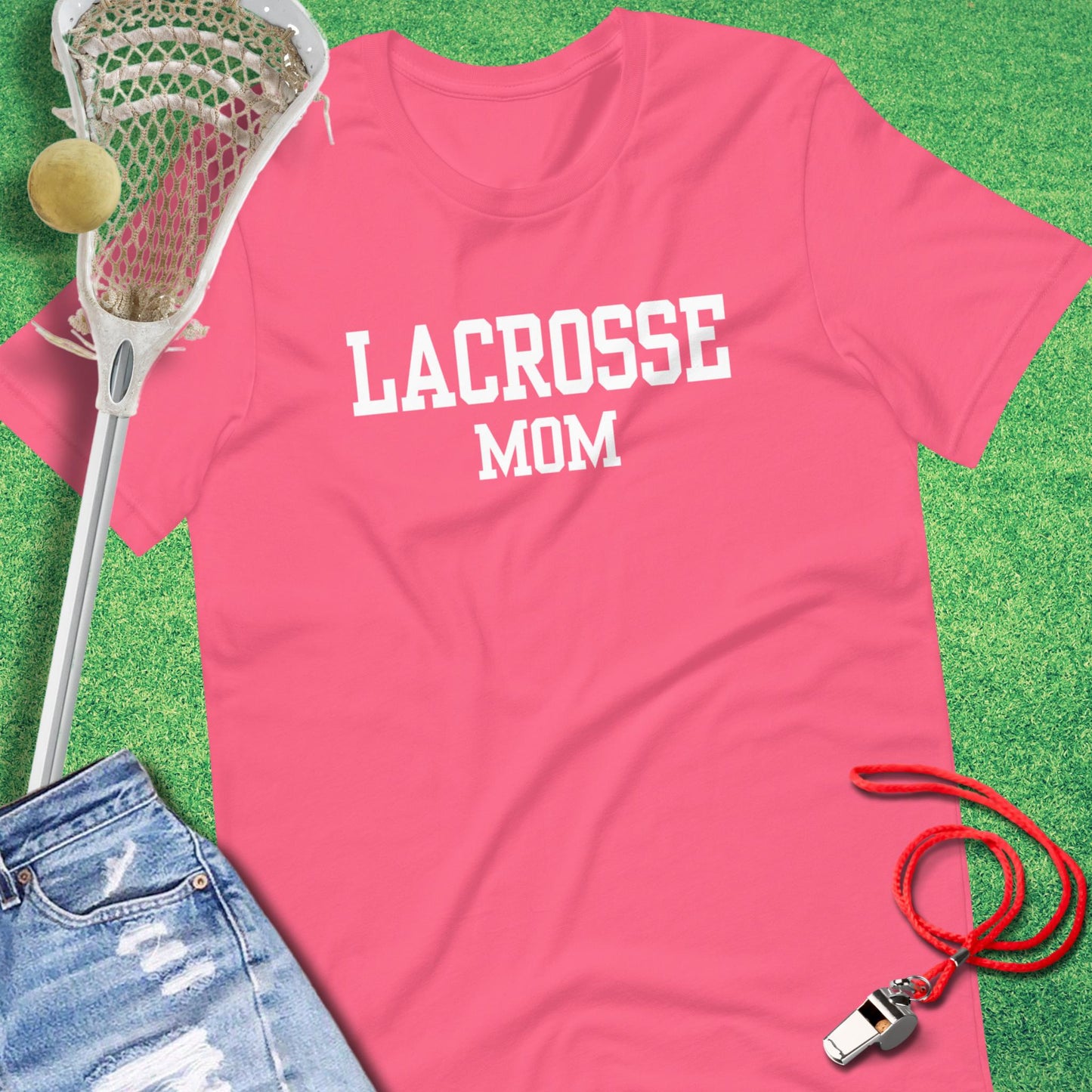 Varsity Lacrosse Mom T-Shirt in Charity Pink - Lax Mom Gift | Sideline Gods