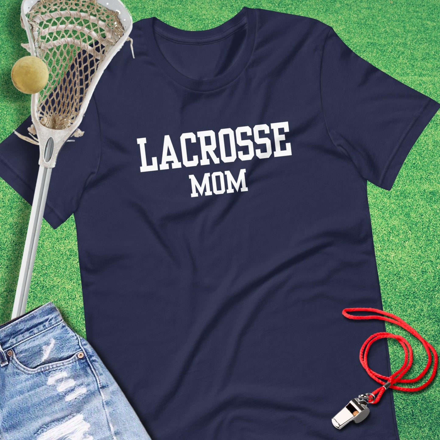 Varsity Lacrosse Mom T-Shirt in Navy - Lax Mom T-Shirt | Sideline Gods