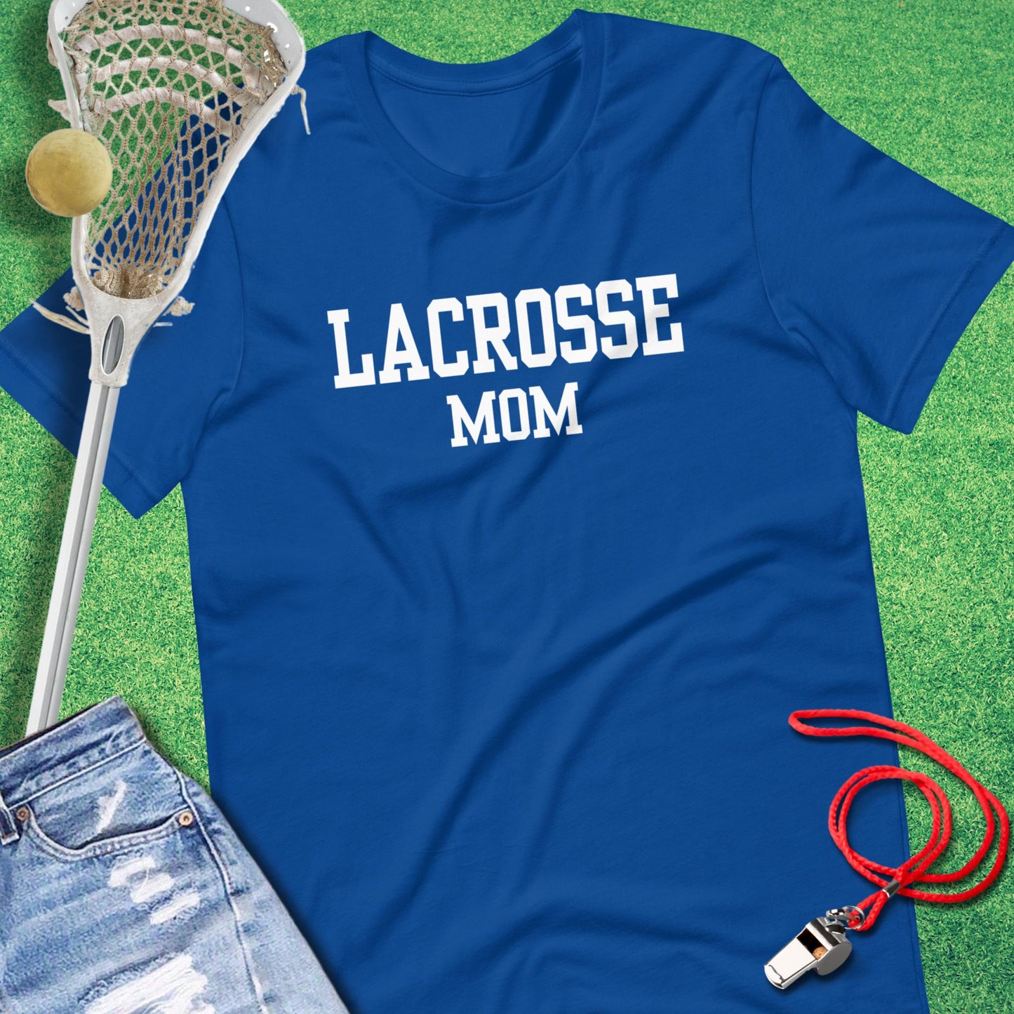 Varsity Lacrosse Mom T-Shirt in True Royal - Lacrosse Mom Tournaments T-Shirt | Sideline Gods
