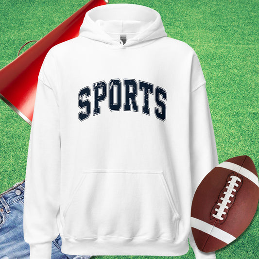 Varsity Sports Distressed Hoodie in White - Football Gameday Apparel by Sideline Gods