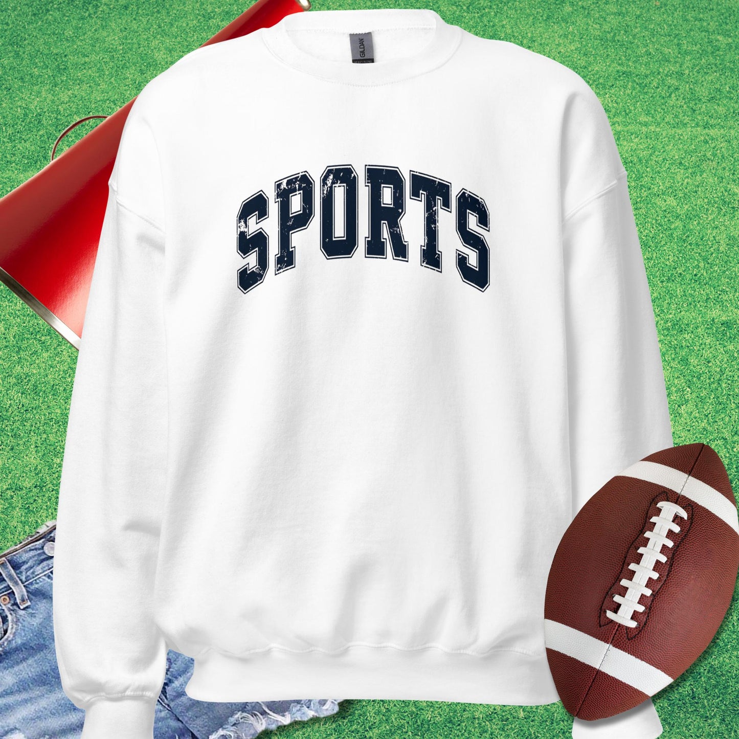 Varsity Sports Distressed Sweatshirt in White - Football Gameday Apparel by Sideline Gods