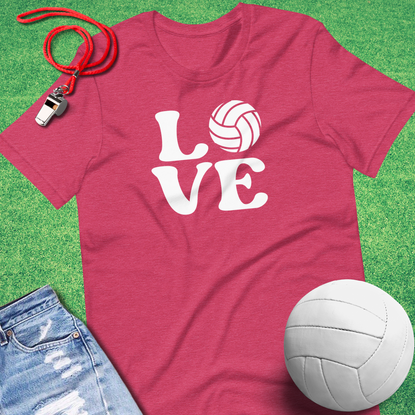 Volleyball Love T-Shirt in Heather Raspberry - Unique Volleyball Apparel for Players and Fans | Sideline Gods