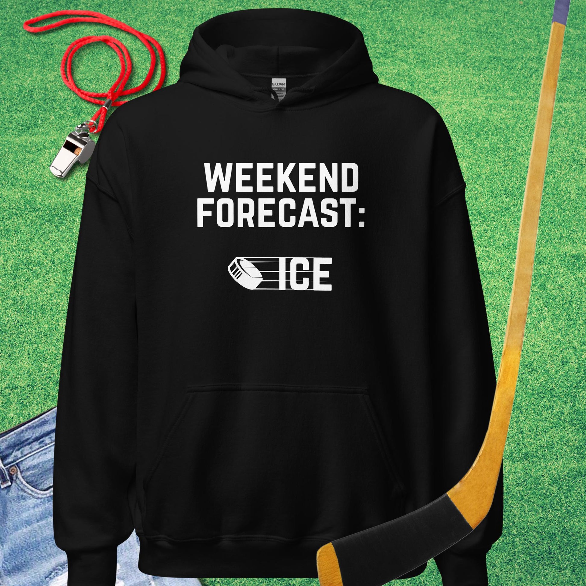 Weekend Forecast: Ice Hoodie in Black - Funny Ice Hockey Hoodie | Sideline Gods