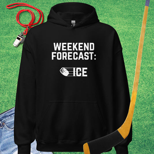 Weekend Forecast: Ice Hoodie in Black - Funny Ice Hockey Hoodie | Sideline Gods