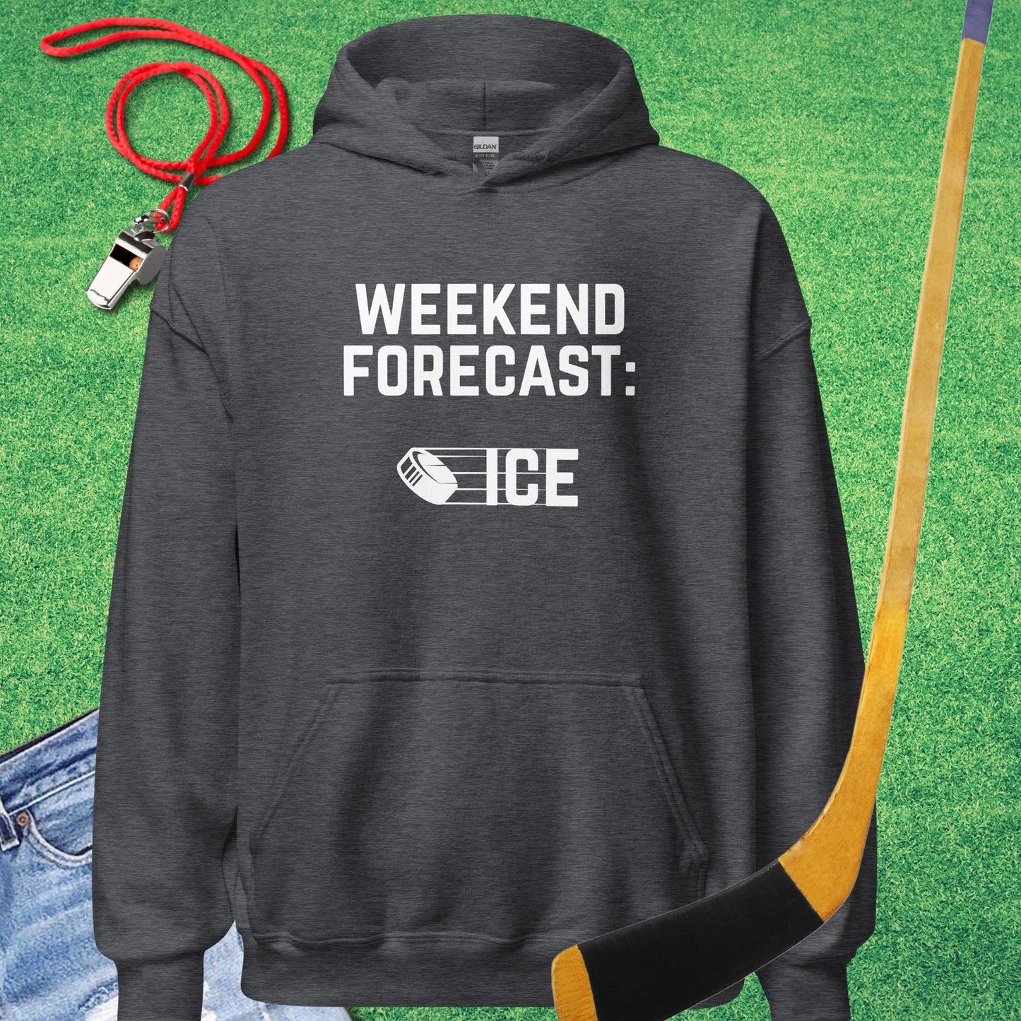 Weekend Forecast: Ice Hoodie in Dark Heather - Funny Ice Hockey Gear | Sideline Gods