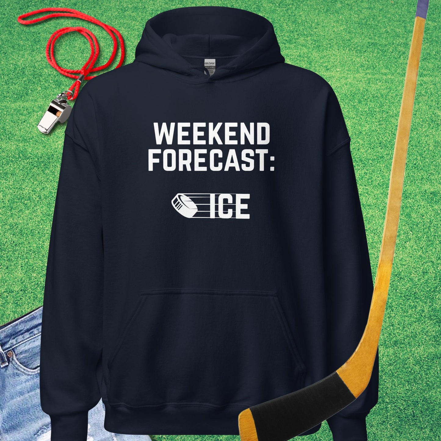 Weekend Forecast: Ice Hoodie in Navy - Funny Hockey Gear | Sideline Gods
