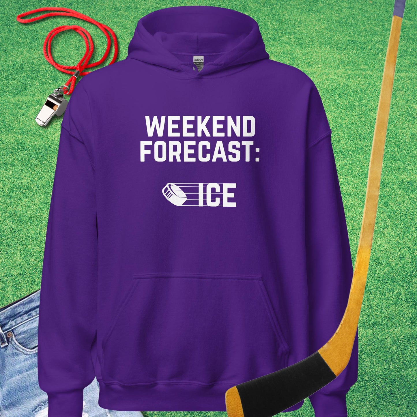 Weekend Forecast: Ice Hoodie in Purple - Humorous Ice Hockey Hoodie | Sideline Gods