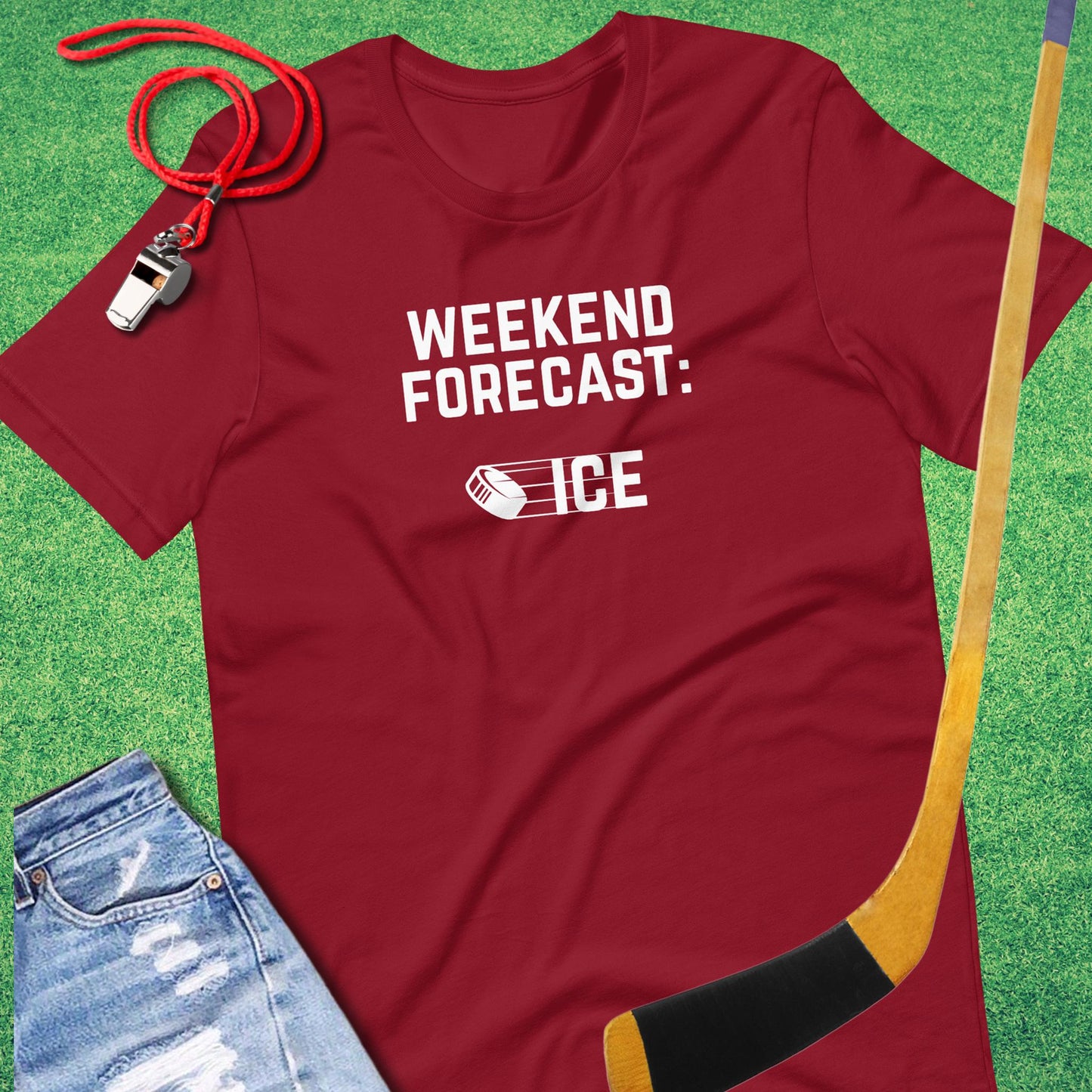 Weekend Forecast: Ice T-Shirt in Cardinal - Funny Ice Hockey Gear | Sideline Gods
