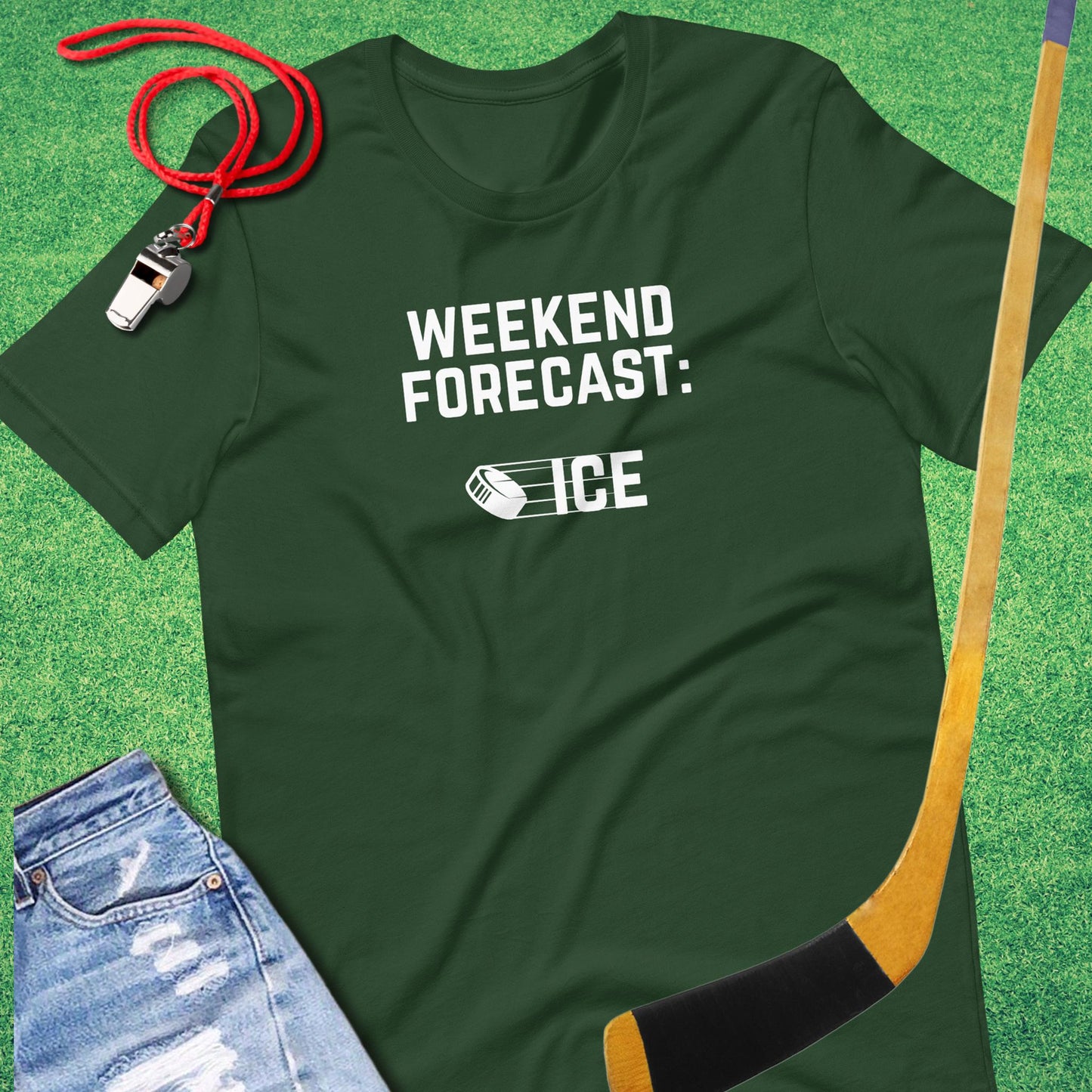 Weekend Forecast: Ice T-Shirt in Forest - Funny Hockey Gear | Sideline Gods