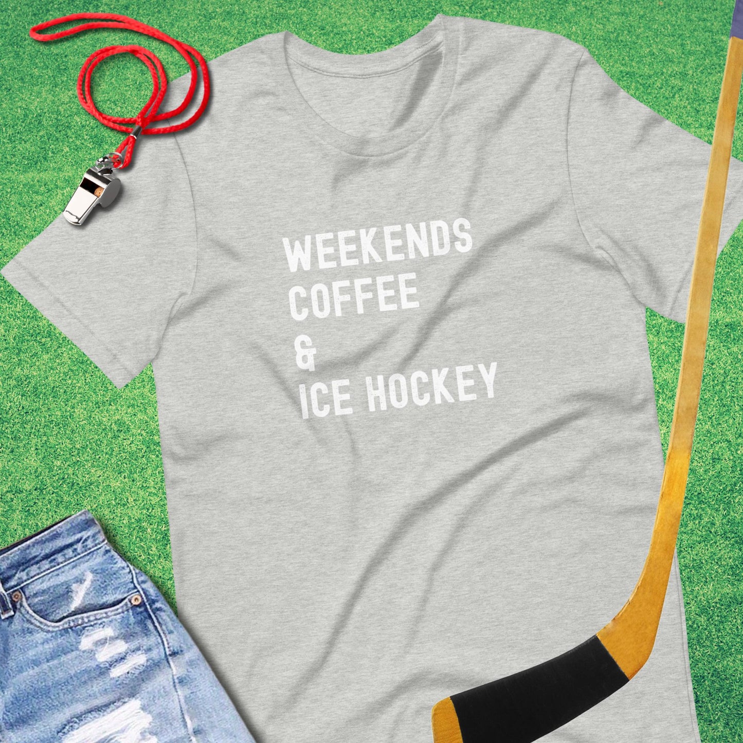 Weekends, Coffee & Ice Hockey T-Shirt in Athletic Heather - Ice Hockey Mom Tournament T-Shirt | Sideline Gods