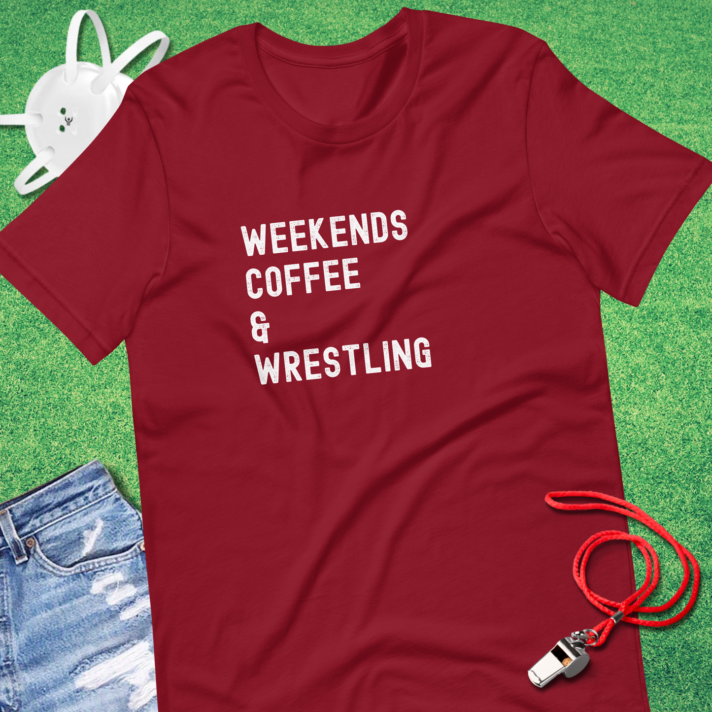 Weekends Coffee Wrestling T-Shirt in Cardinal - Cute Wrestling Mom T-Shirt | Sideline Gods