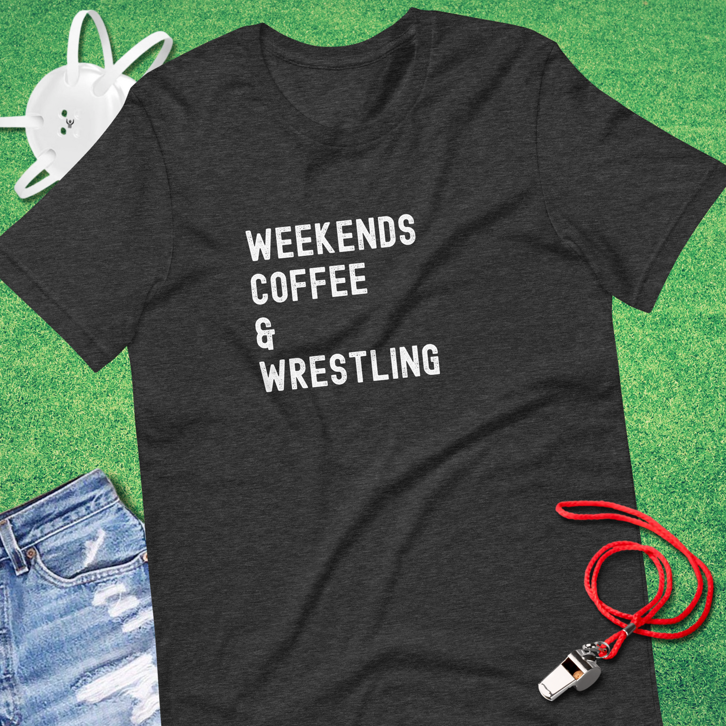 Weekends Coffee Wrestling T-Shirt in Dark Grey Heather - Wrestling Mom T-Shirt | Sideline Gods