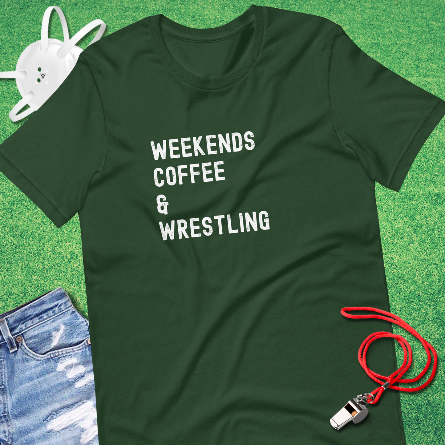 Weekends Coffee Wrestling T-Shirt in Forest - Mat Mom T-Shirt | Sideline Gods