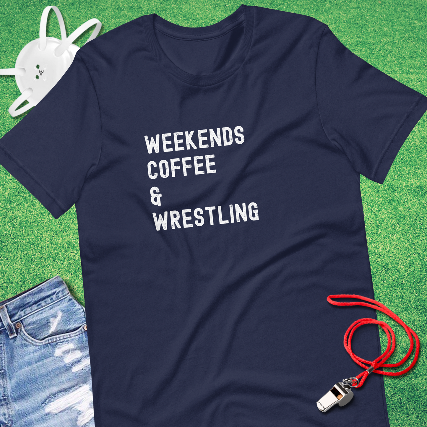 Weekends Coffee Wrestling T-Shirt in Navy - Wrestling Mom Gift | Sideline Gods