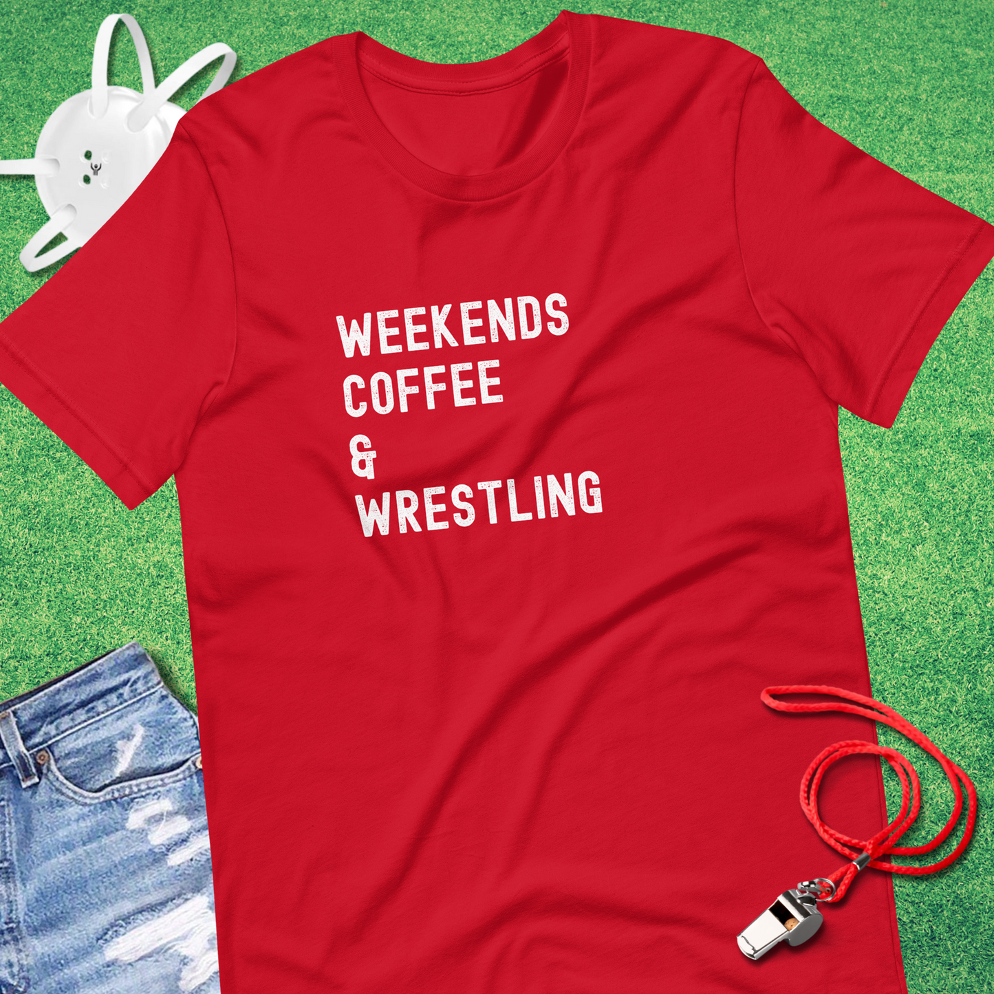 Weekends Coffee Wrestling T-Shirt in Red - Wrestling Mom T-Shirt | Sideline Gods