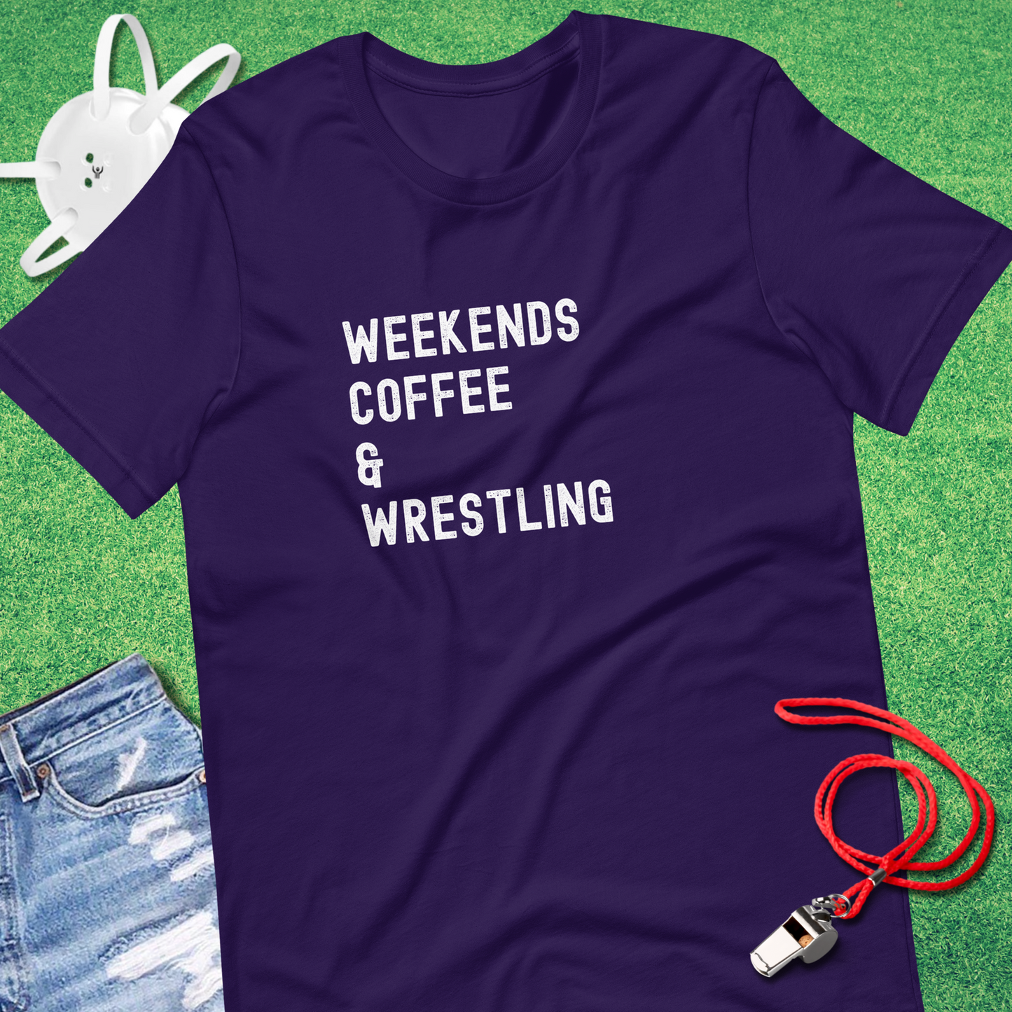Weekends Coffee Wrestling T-Shirt in Team Purple - Wrestling Mom Spirit | Sideline Gods