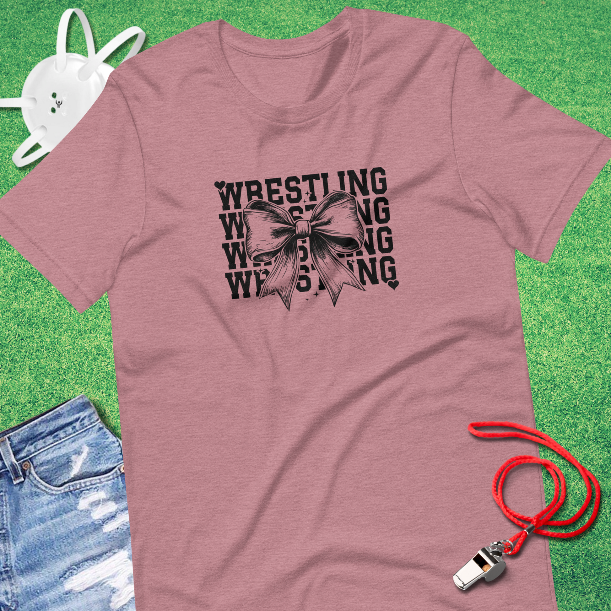 Wrestling Bow T-shirt in Heather Orchid - Wrestling Mom Tournament T-Shirt | Sideline Gods