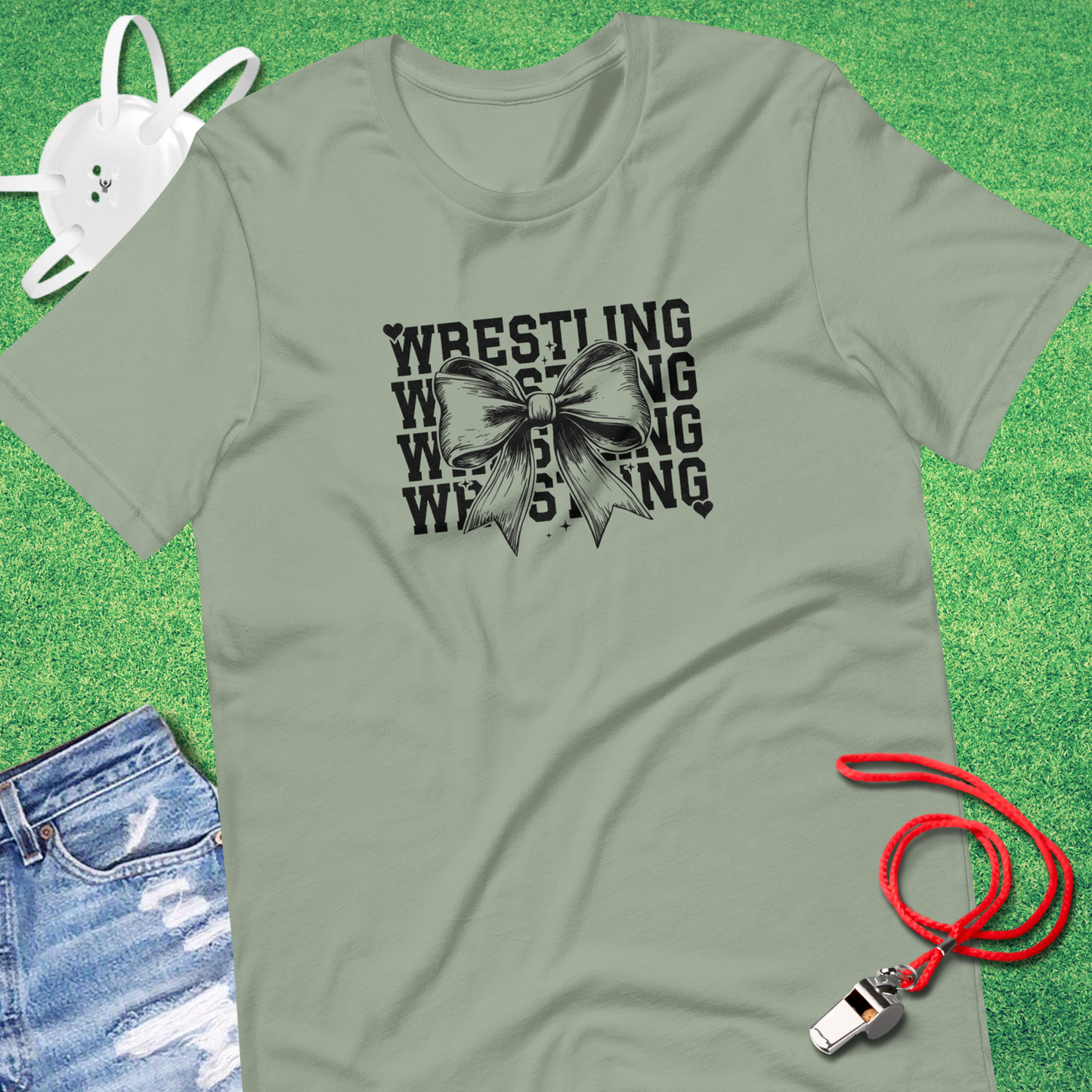 Wrestling Bow T-shirt in Sage - Wrestling Mom Spirit | Sideline Gods