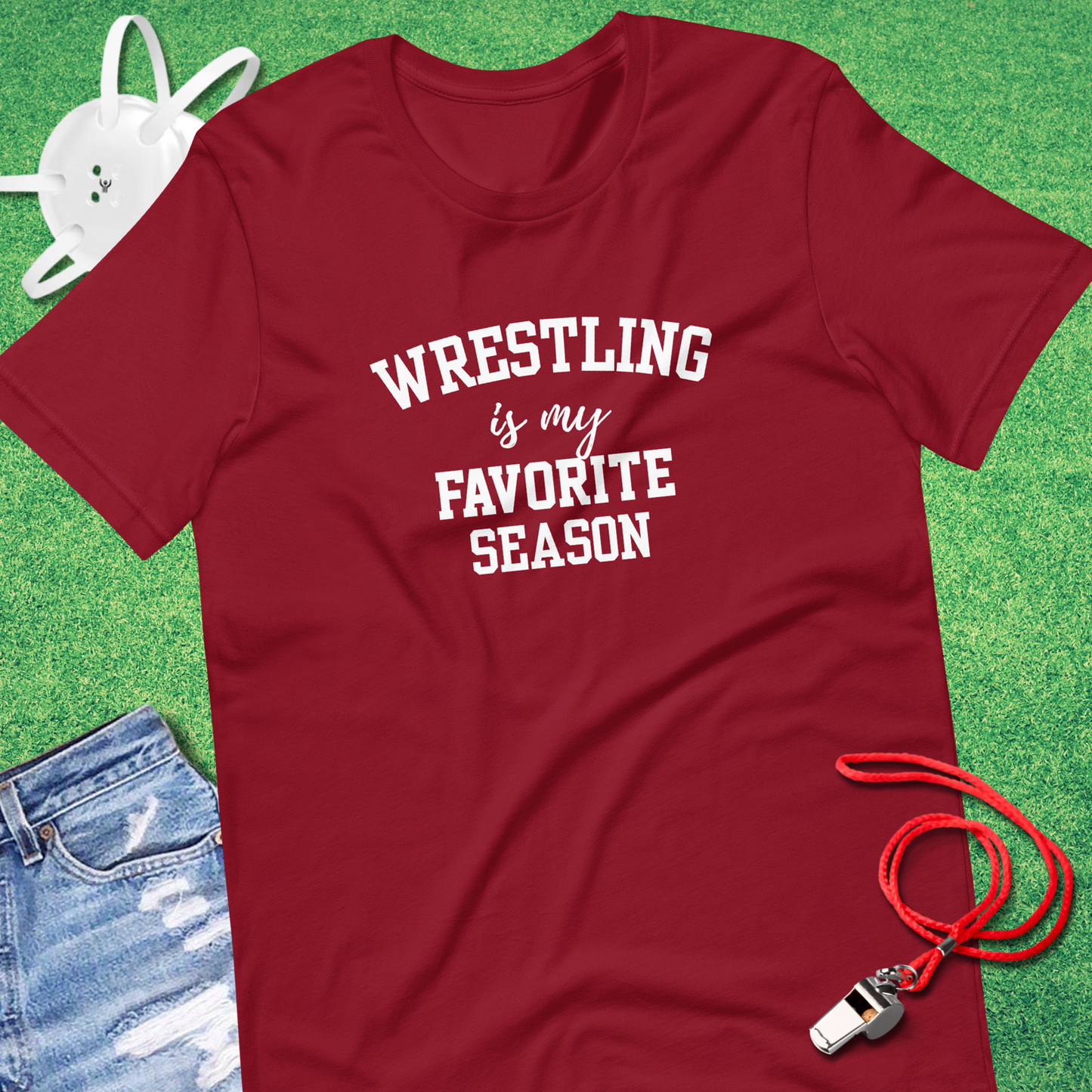 Wrestling Is My Favorite Season T-Shirt in Cardinal - Best Wrestling T-Shirt | Sideline Gods