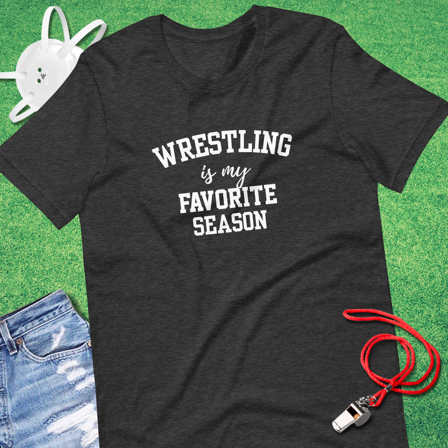 Wrestling Is My Favorite Season T-Shirt in Dark Grey Heather - Wrestling Parent T-Shirt | Sideline Gods